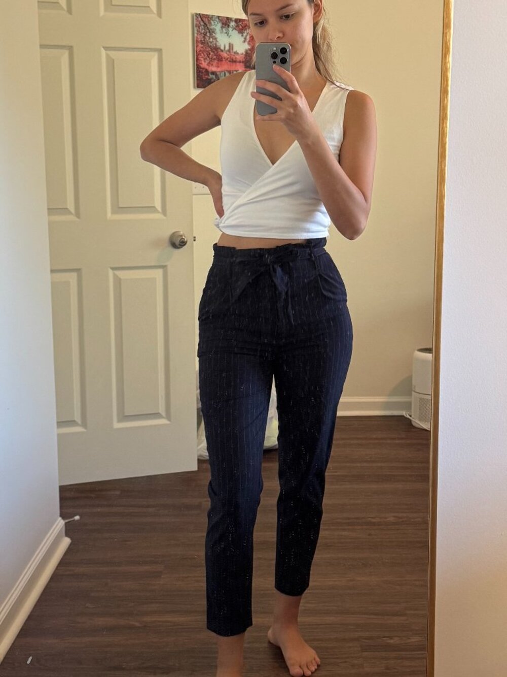 Navy Blue Pinstripe Work Pants